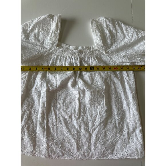 Loft Womens White Eyelet Puff Short Sleeve Square Neck Top Size M - Picture 7 of 10